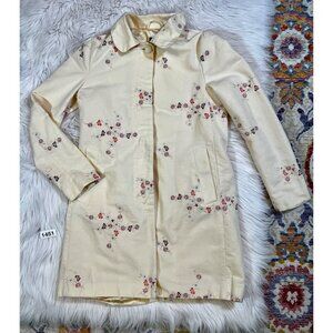 Vintage Gap Womens Coat Sm Cream Pale Yellow Embroidered Lined Pockets